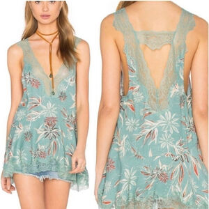 Free People Intimately Bellflower Floral Lace Tank Top Seaglass Combo Size Small